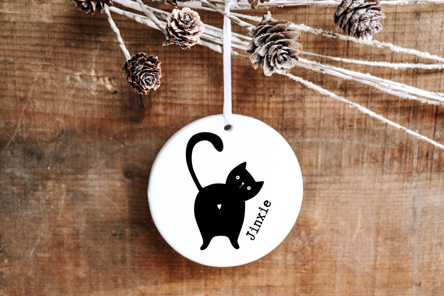 Personalized Funny Cat Ornament - Black Cat With a Heart - Made Simple Designs