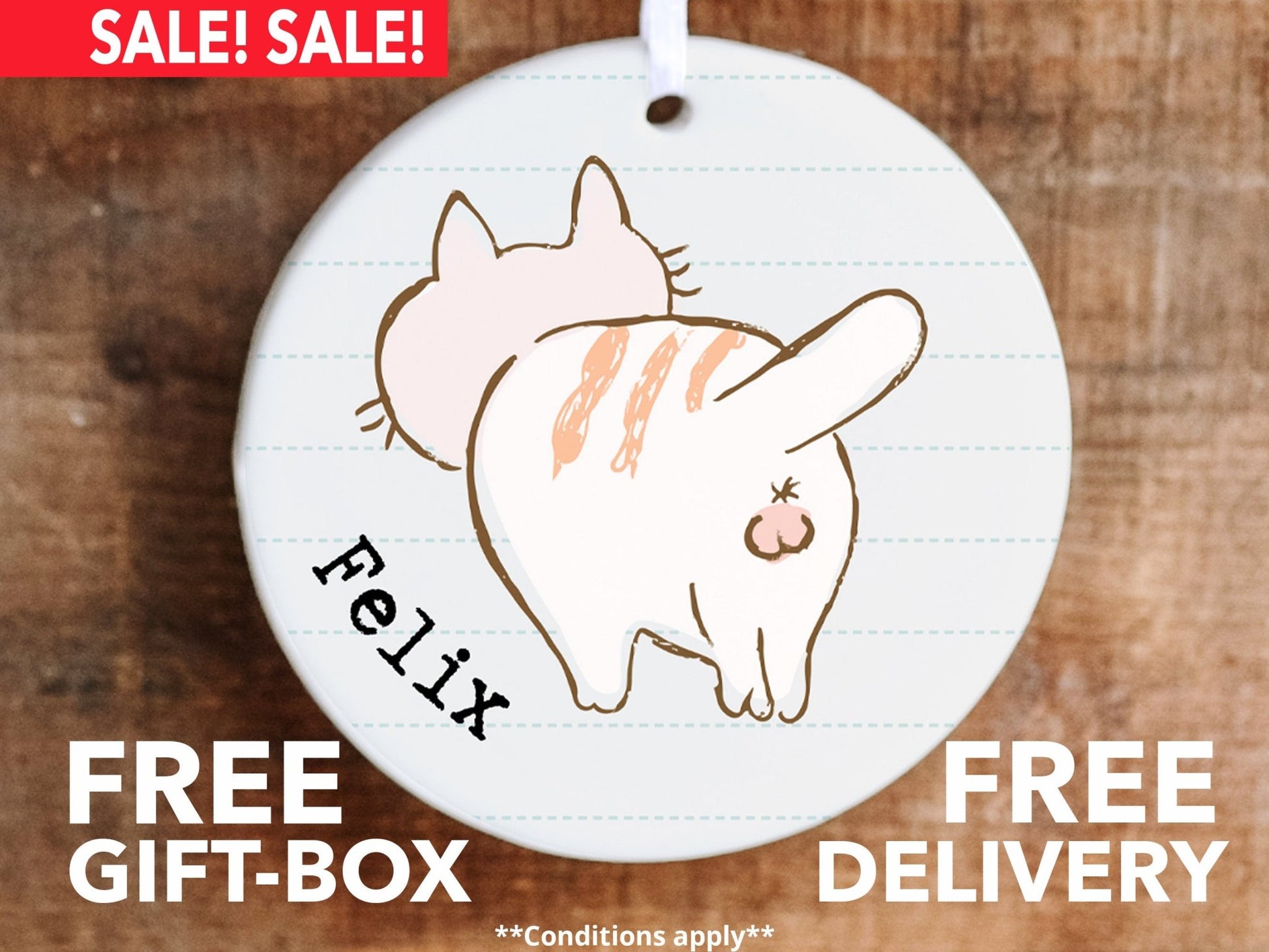 Personalized Funny Cat Ornament - From the back - Made Simple Designs