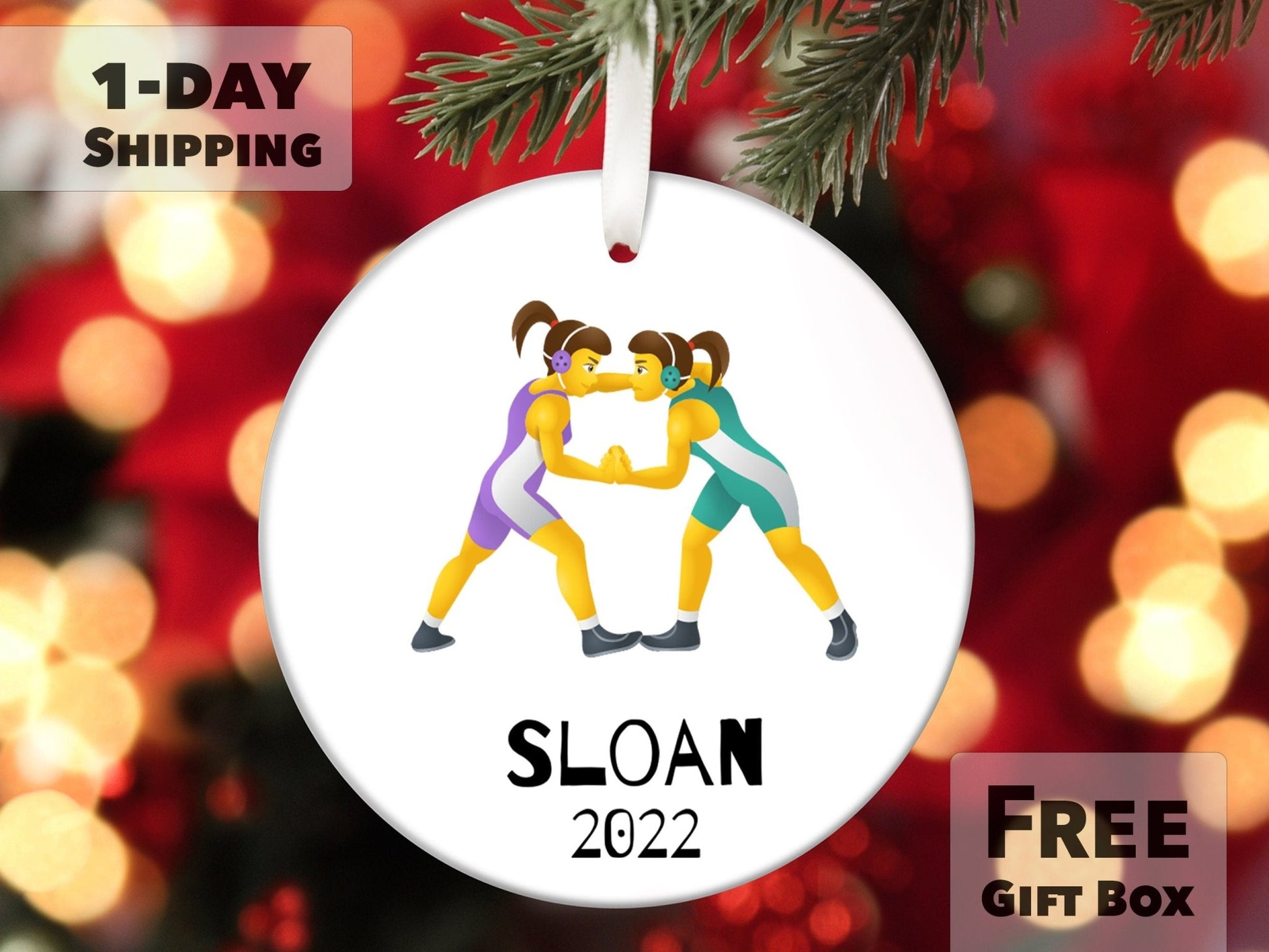 Personalized Girls Wrestling Ornament - Made Simple Designs