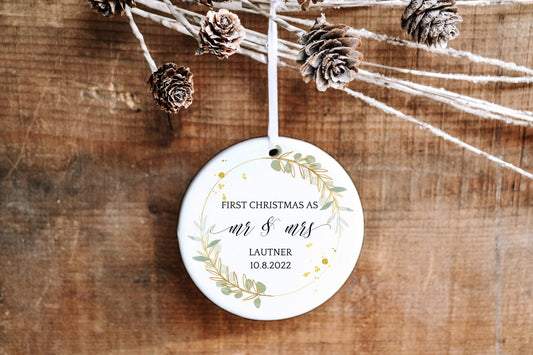 Personalized Mr and Mrs Ornament for First Christmas Together 2023 - Made Simple Designs