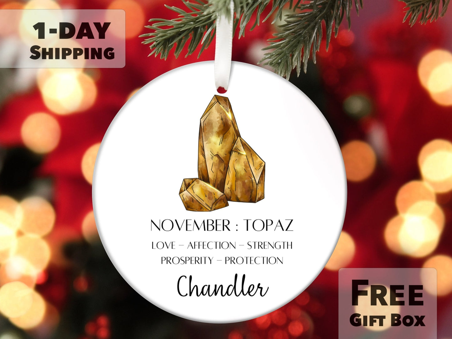 Personalized November Birthstone Ornament -Topaz - Made Simple Designs