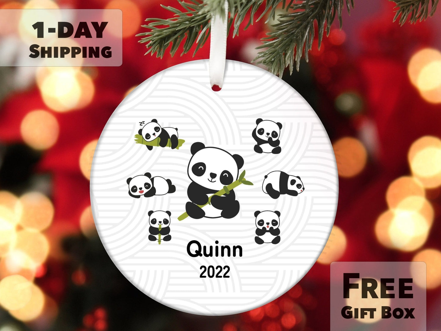 Personalized Panda Bear Christmas Ornament - Made Simple Designs