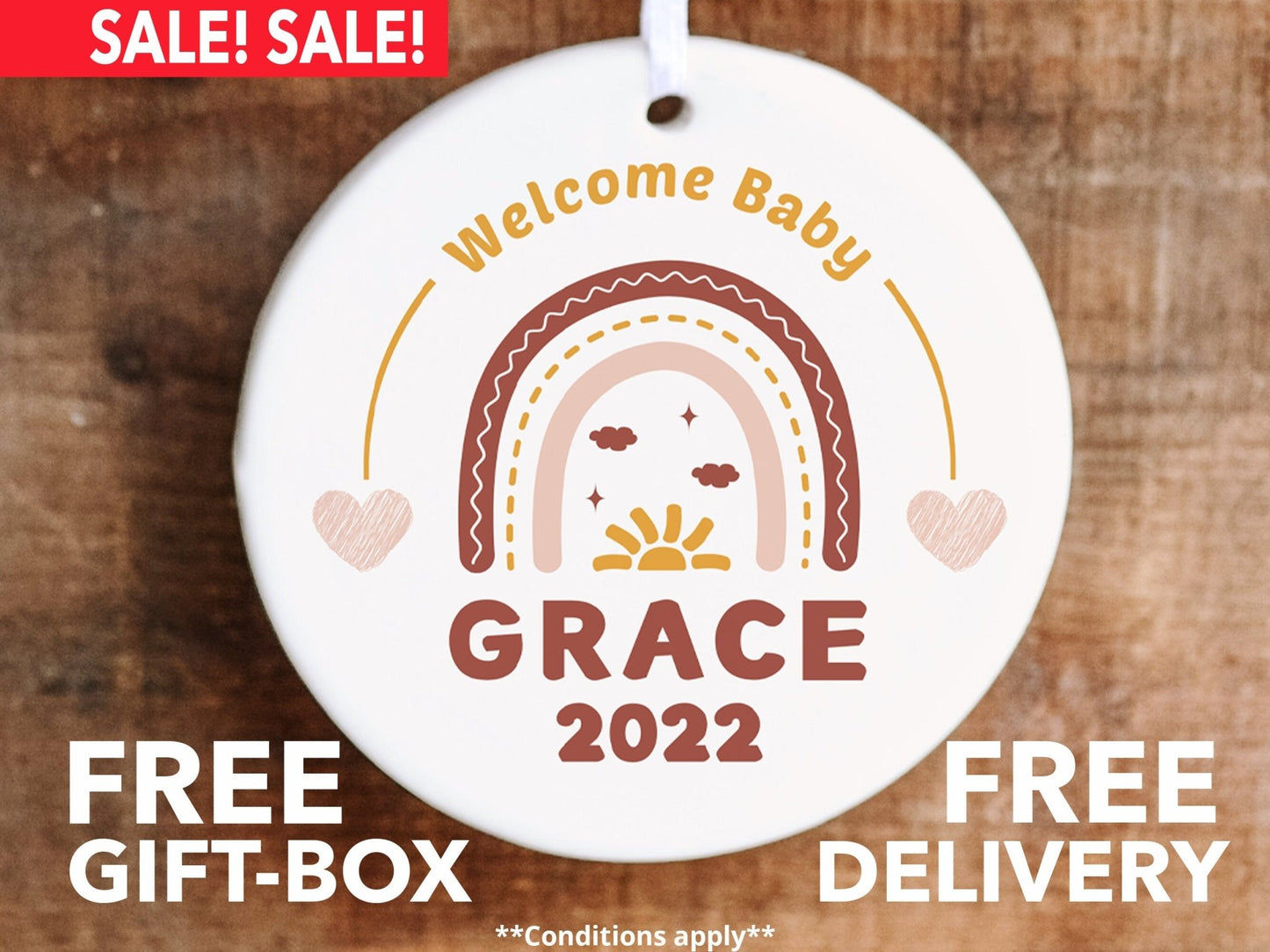 Personalized Rainbow First Christmas Ornament Girl - Made Simple Designs