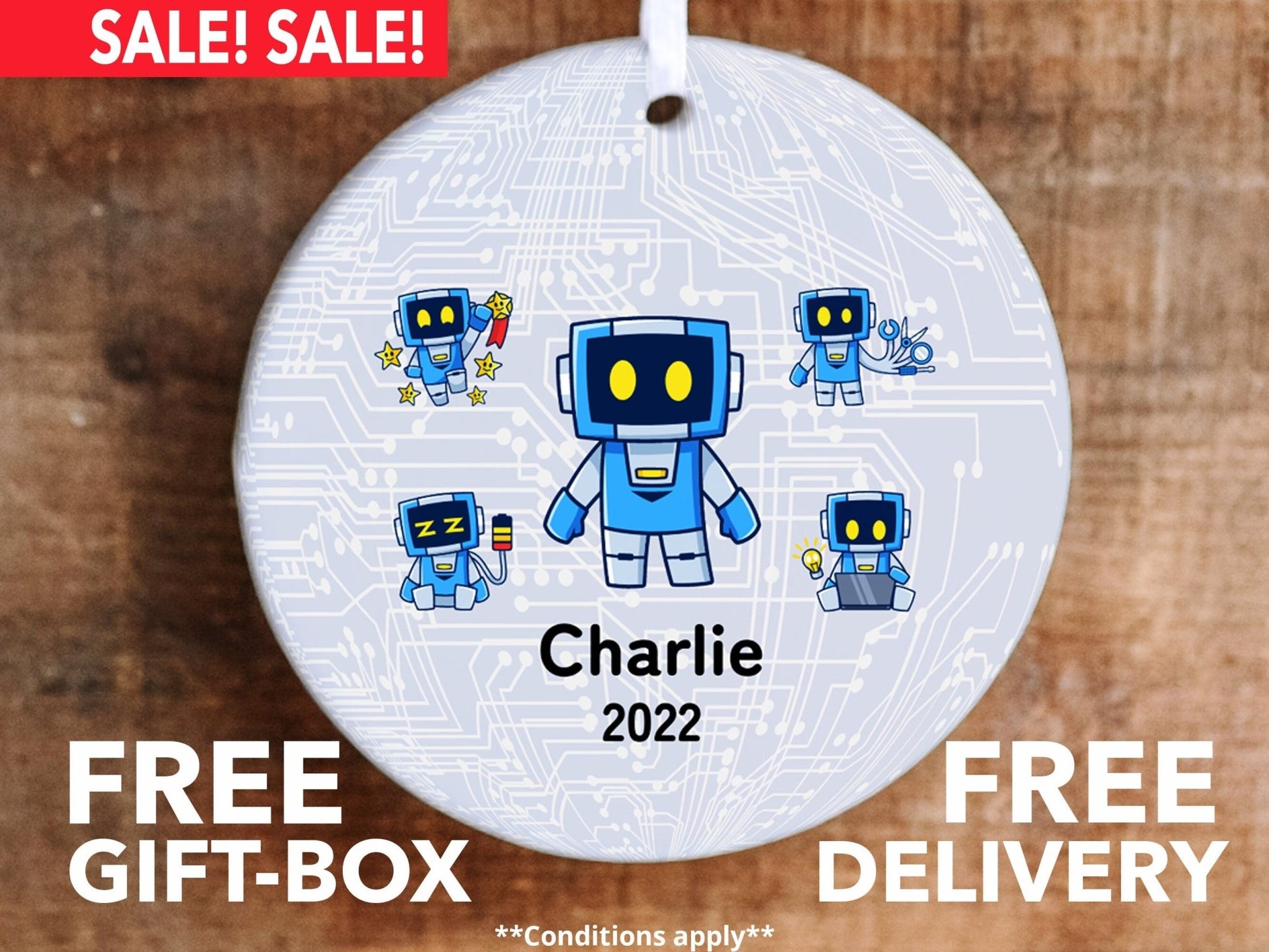 Personalized Robot Christmas Ornament - Made Simple Designs