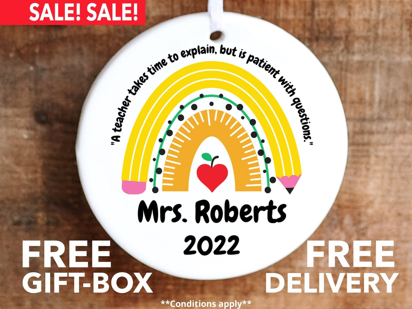 Personalized Teacher Occupation Ornament - Rainbow - Made Simple Designs