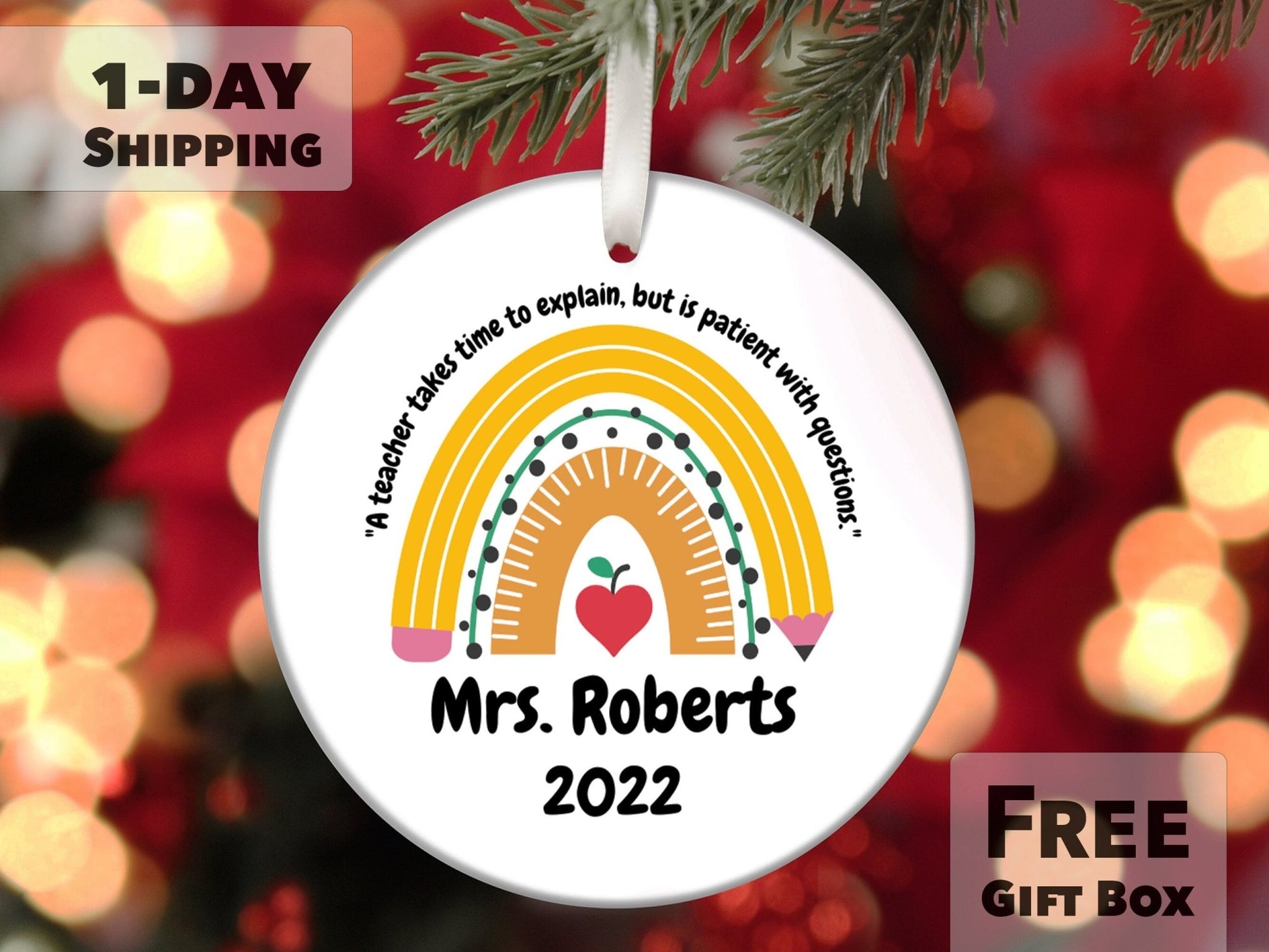 Personalized Teacher Occupation Ornament - Rainbow - Made Simple Designs